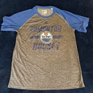 Adidas Edmonton Oilers Hockey Ultimate Tee Mens Large Grey Blue Climalite Shirt